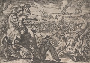 Plaat 6: Darius Vlucht van het Slagveld, uit De Daden van Alexander de Grote, 1608 door Antonio Tempesta