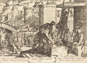 De Israëlieten herbouwen de muren van Jeruzalem door Antonio Tempesta