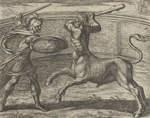 Theseus en de Minotaurus Minotaurum Theseus vincit, uit De Metamorfosen, gepubliceerd na 1606