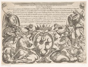 Titelprent met opdracht aan en wapen van Cosimo II de