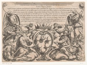 Titelprent met opdracht aan en wapen van Cosimo II de