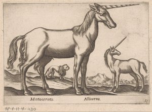 Twee eenhoorns en een leeuw door Antonio Tempesta