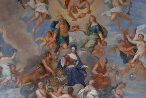 Koningin Anne omringd door een schare gepersonifieerde deugden (detail)