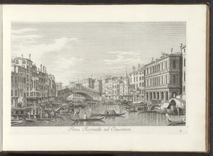 Gezicht op het Canal Grande en de Rialtobrug te Venetië