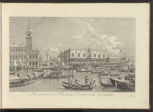Gezicht op het Canal Grande te Venetië met de Bucintoro van de doge