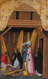 Sint Petrus Martelaar geneest het been van een jonge man, ca. 1450