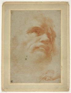 Mannelijk hoofd en schets van rechterhand die een stylus vasthoudt door Antonio da Correggio