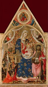 Madonna en Kind, met een bisschop, Johannes de Doper en engelen door Antonio da Firenze