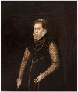 Spaans:  La dama de las cadenas de oro Dame met gouden kettingen door Antonis Mor