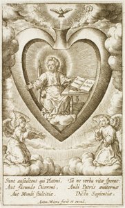 Het Kind Jezus Zittend in het Heilige Hart met een Open Boek
