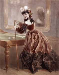 Een courtisane ten tijde van het 2e Keizerrijk die biljart speelt