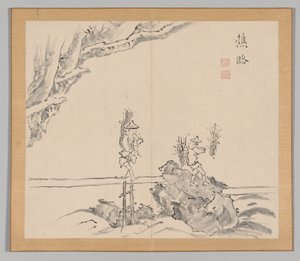Dubbel album van landschapsstudies na Ikeno Taiga, Volume 1 blad 32, 18e eeuw door Aoki Shukuya