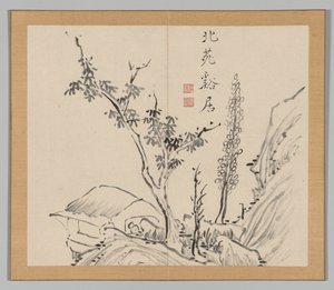 Dubbel Album van Landschapsstudies na Ikeno Taiga, Deel 2 blad 13, 18e eeuw door Aoki Shukuya
