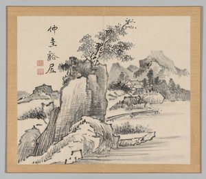 Dubbel Album van Landschapsstudies na Ikeno Taiga, Deel 2 blad 14, 18e eeuw door Aoki Shukuya