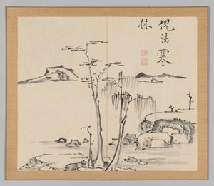 Dubbel album van landschapsstudies na Ikeno Taiga, Volume 2 blad 15, 18e eeuw door Aoki Shukuya