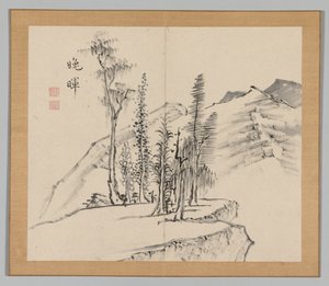 Dubbel album van landschapsstudies naar Ikeno Taiga, Volume 2 blad 21, 18e eeuw door Aoki Shukuya