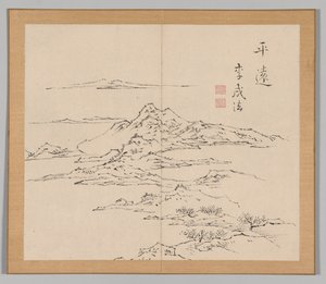 Dubbel album van landschapsstudies na Ikeno Taiga, Volume 2 blad 8, 18e eeuw door Aoki Shukuya