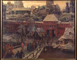 Moskou in de 17e eeuw, de Moskvoretsky-brug en de Waterpoort door Apollinari Mikhailovich Vasnetsov