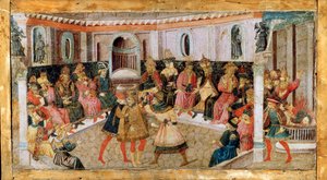 De moord op Julius Caesar door Apollonio di Giovanni di Tommaso