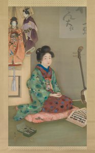 Vrouwelijke Zanger voor Joruri Poppentheater, ca. 1920 door Arai Kou