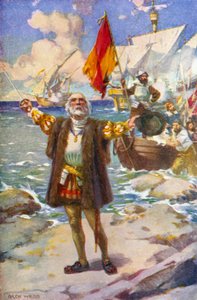 De Landing van Columbus door Archibald Bertram (after) Webb