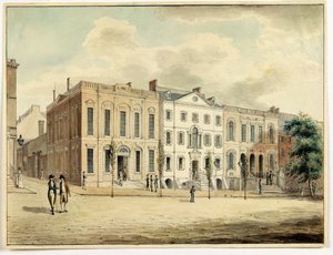 Noordoostelijke hoek van Wall en William Streets, New York City, 1798