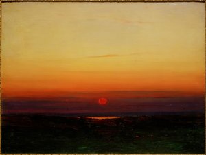 Zonsondergang over de steppe aan een oever