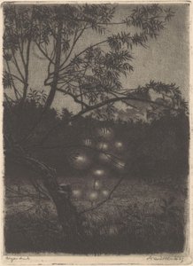 Tuin met lichtgevende boom door Arend Hendriks (signed by artist)