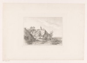 Dorpsrand met vrouw die de was bleekt door Arie Ketting de Koningh (attributed to)