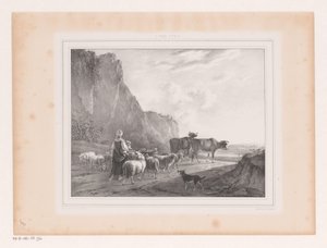 Landschap met kudde en herderin door Arie Ketting de Koningh