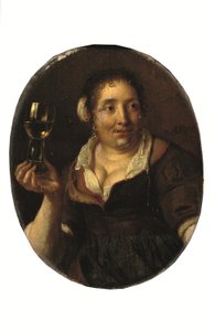 Een boerin met een glas wijn door Arie de Vois