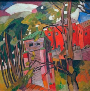 Landschap met rood huis door Aristarch Wassiljewitsch Lentulow