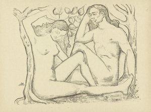 Adam en Eva zittend bij boom door Aristide Maillol