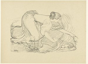 Wasvrouw zit op knieën aan waterkant door Aristide Maillol