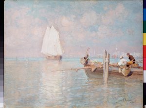 De baai van Venetië (Italië) - Schilderij van Arkadi Afanasyevich Chumakov (Tchoumakov) (1868-1948), olie op doek door Arkadi Afanasyevich Chumakov