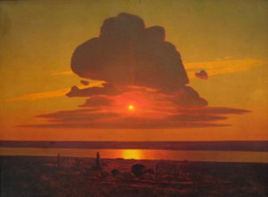 Russisch: "Rode zonsondergang " Rode zonsondergang aan de Dnjepr