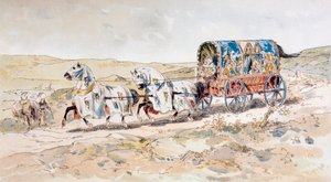 13e-eeuwse door paarden getrokken dameskoets, 1886
