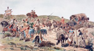 Een Wagen die met Begeleiding reist in de 15e Eeuw, 1886 door Armand Jean Heins