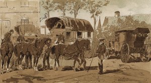 Postkoets, koets van de Koninklijke Nederlandse koeriersdienst en rijtuig, Nederland, 19e eeuw