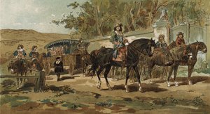 Postkoets en Begeleiding, Spaanse Nederlanden, begin 17e Eeuw door Armand Jean Heins