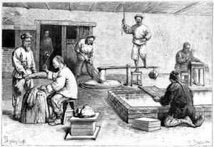 Een papiermolen, China, 1895 door Armand Kohl
