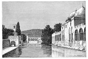 De moskee en Fontein van Abraham, Ofra At Tayyibah, Westelijke Jordaanoever, Israël, 1895 door Armand Kohl