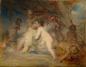 Putti en een jonge Eros in een bos door Arnold Böcklin