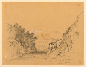 Bergpas en dorp door Arnold William Brunner