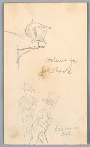 Schets van helm en mannen in Eton door Arnold William Brunner
