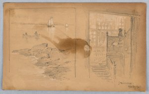 Schets van landschap en trap door Arnold William Brunner