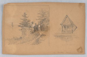 Twee schetsen van het huis van Mr. Bowle door Arnold William Brunner