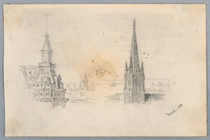 Twee Schetsen van Torenspitsen door Arnold William Brunner