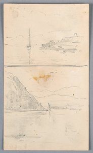 Twee schetsen van bergkammen door Arnold William Brunner