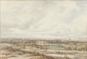 Gezicht vanuit de duinen op de ruïne van Brederode door Arnoldus Johannes Eymer